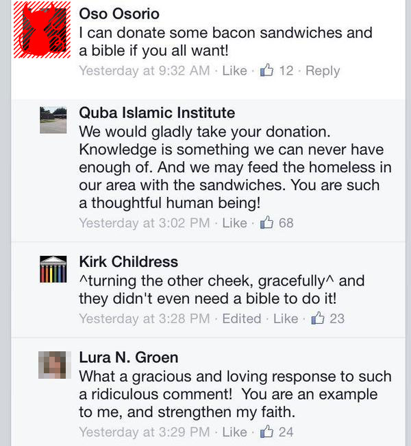 Islamic Centre burnt down Facebook response to idiot